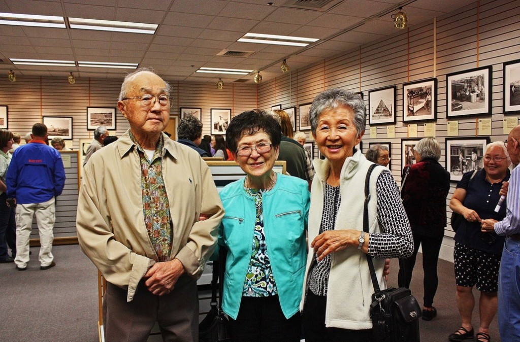 Bob Kido, Hisako Yasuda, and Yae Kido at the opening reception. Siblings Bob and Hisako lived in the Nyssa camp in 1942. Photo courtesy of Four Rivers Cultural Center.