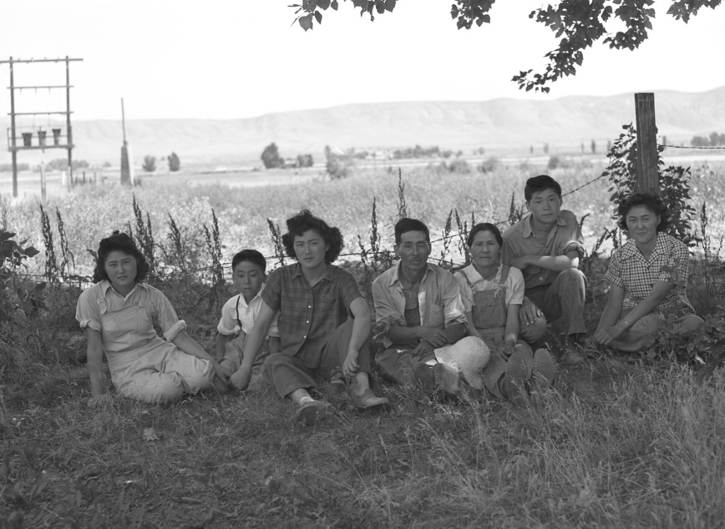 The Uchiyama family photographed left to right: Lea, Mathias, May, Gonzo, Sowa, Sam, and Minnie. Library of Congress, Prints & Photographs Division, FSA-OWI Collection, LC-USF34-073566-D.
