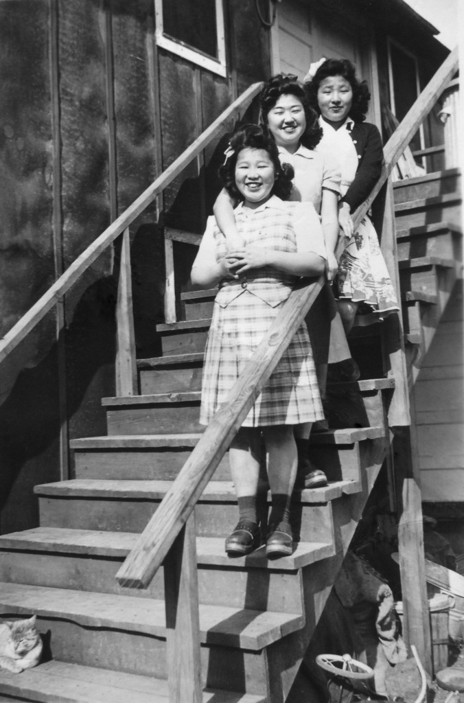 Taka Iwasaki, Nori Kido, and Aya Iwasaki at the Adrian camp, circa 1943. Image courtesy of Aya Fujii.